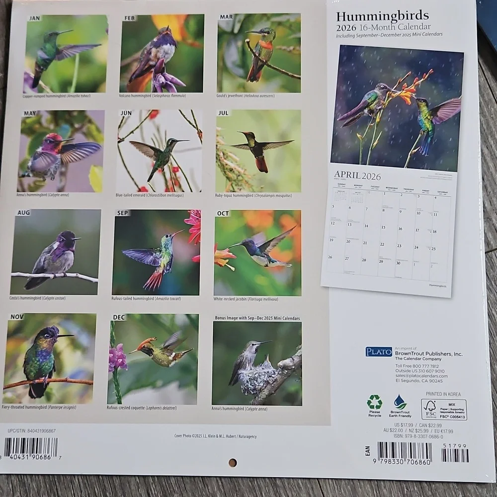 2026 Beautiful Pink Puppies Hummingbirds Wildflowers Pictures Calender Lot